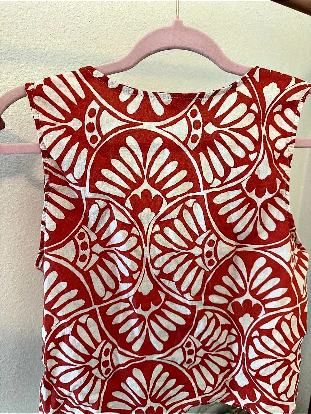 Christian Siriano Floral Tie-Front Crop Shirt in Orange & Cream Size Large - Picture 3 of 5